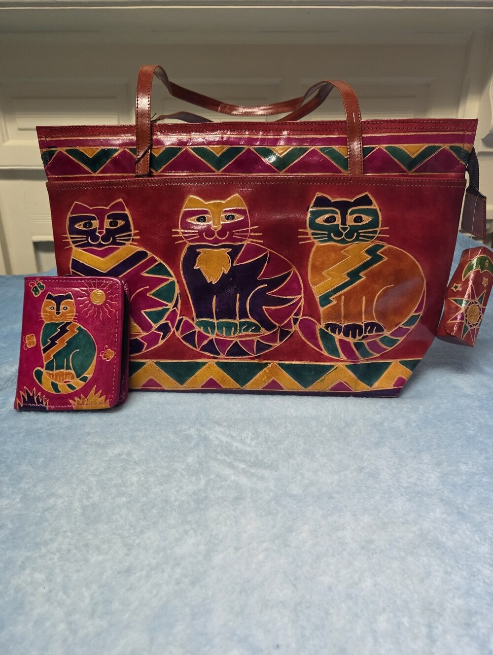 NWT Vintage Emily Ann Of Boca Raton Leather Hand Painted Purse And Wallet